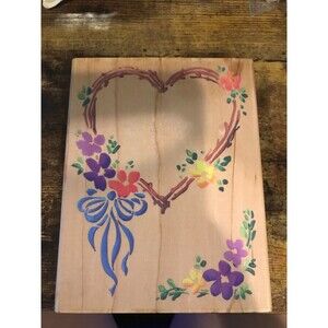 Stampendous Rubber Stamp Wood Mt Flowered Heart Border Ribbon Bow Frame R005 VTG
